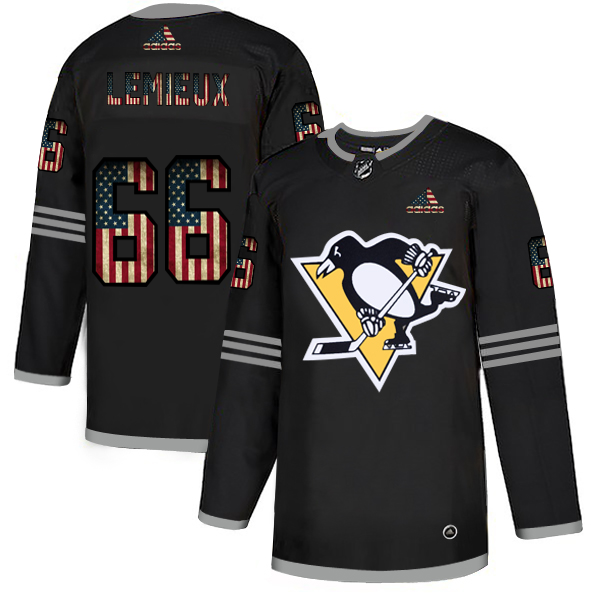 Cheap Pittsburgh Penguins 66 Mario Lemieux Adidas Men Black USA Flag Limited NHL Jersey